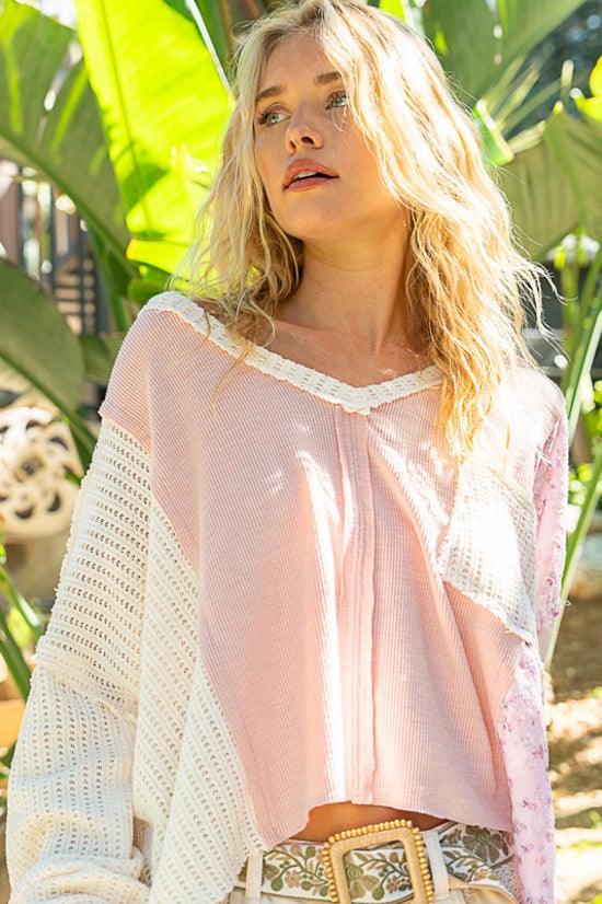 Vintage V-Neck Floral Patch Top