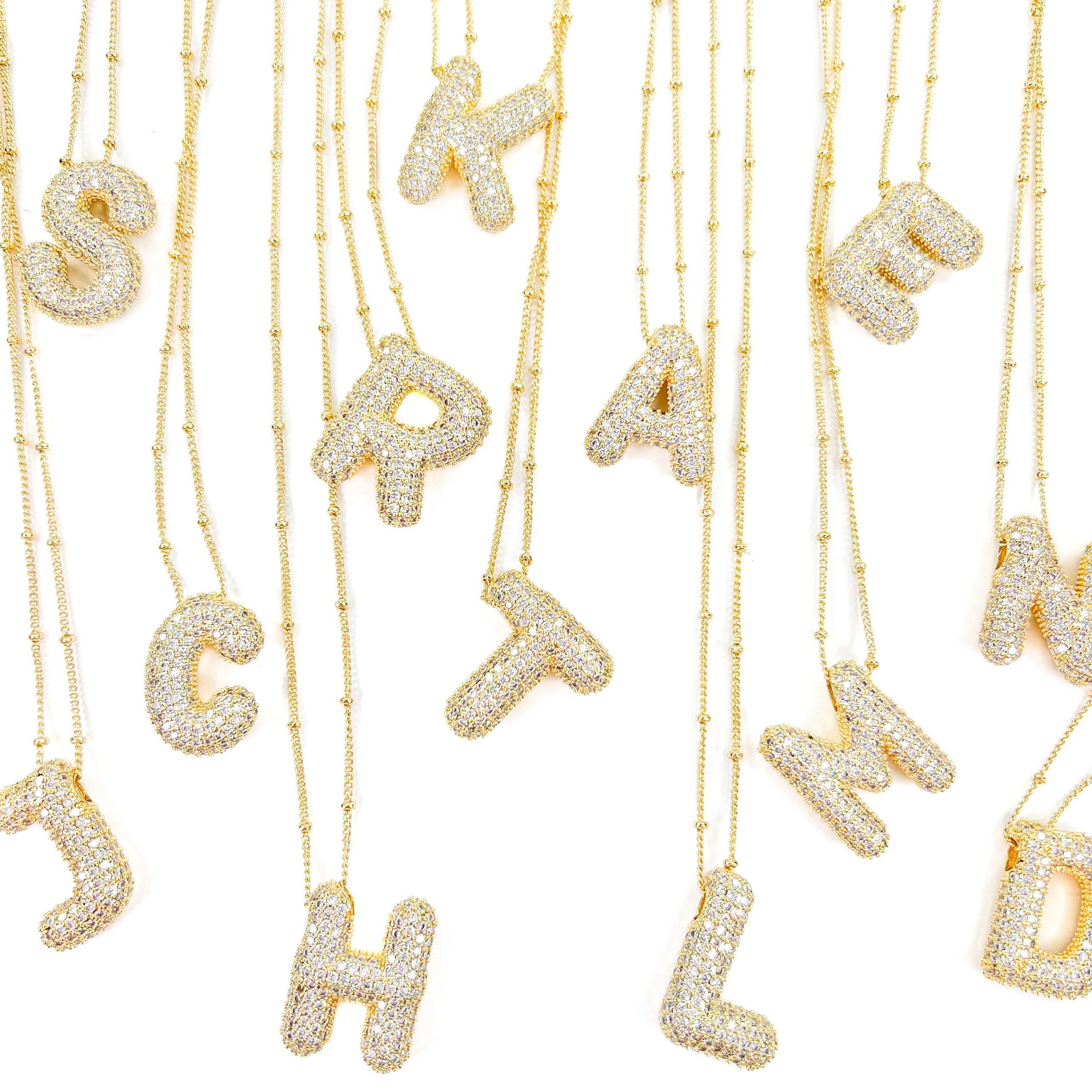 CZ Bubble Ballon Initial 18K Necklace