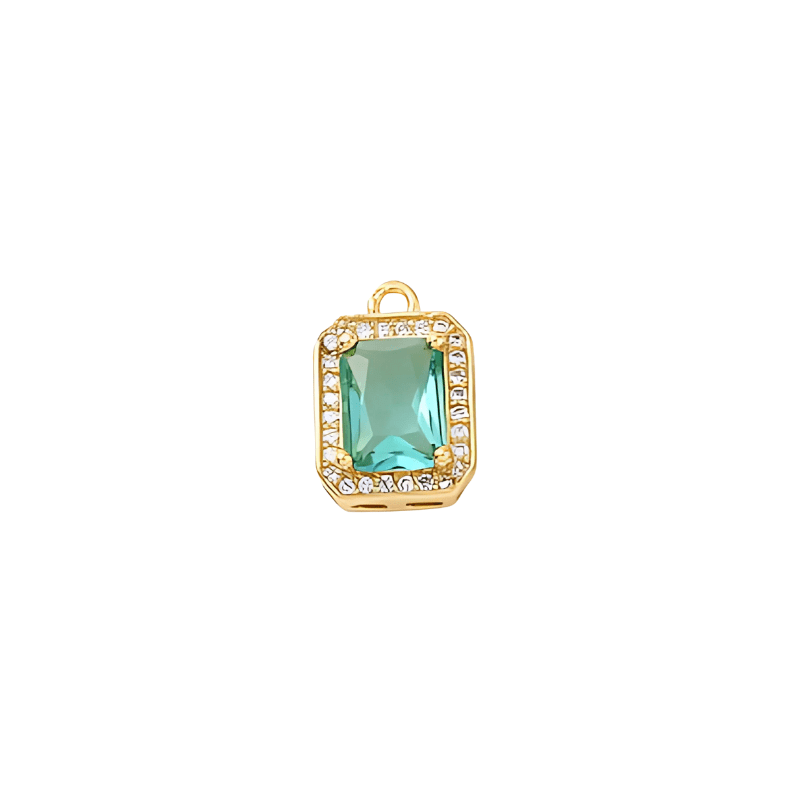 Diamond Pendant Charm - Emerald Color Stone 14k Gold Plated