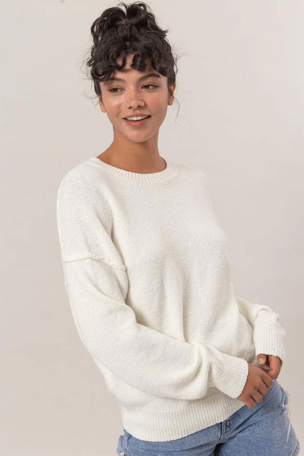 Crew Neck Seam Detail Sweater