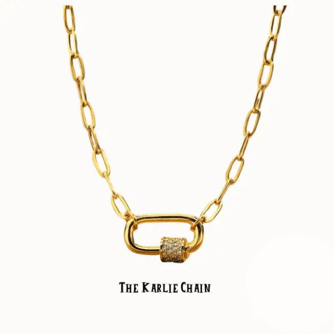 Karlie Lock Necklace ~ 18k Gold Plated Paperclip Chain with