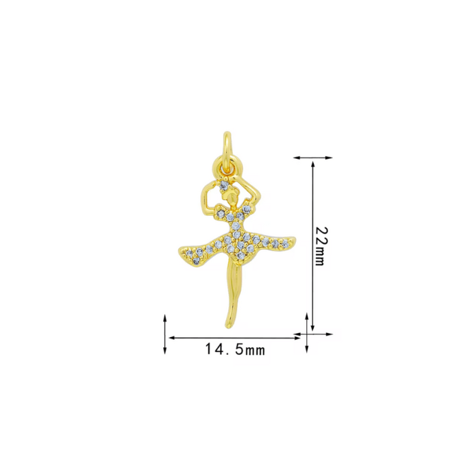 Prima Ballerina Charm ~ 18k Gold Plated Brass