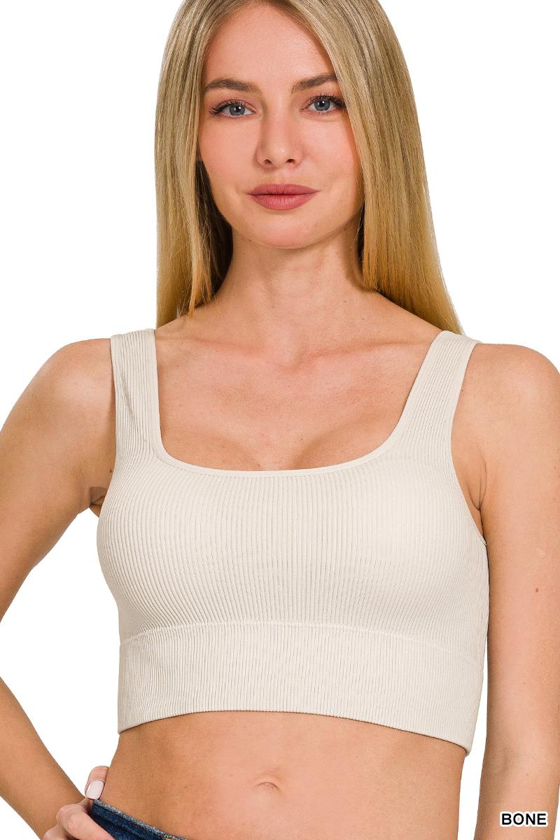 Seamless ribbed square neck cropped tank top