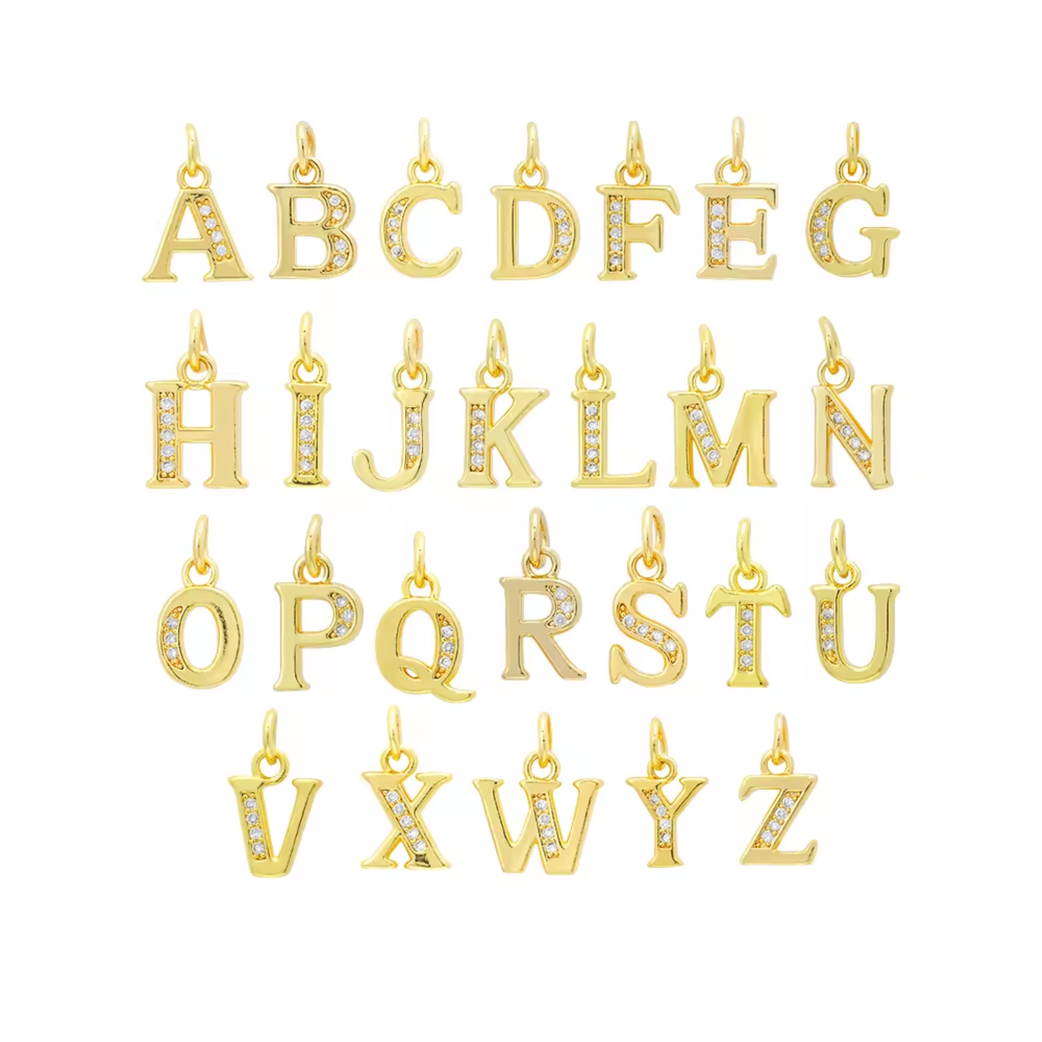 Sparkling Pavé Initial Letter Charms (Set of 26, A~Z)