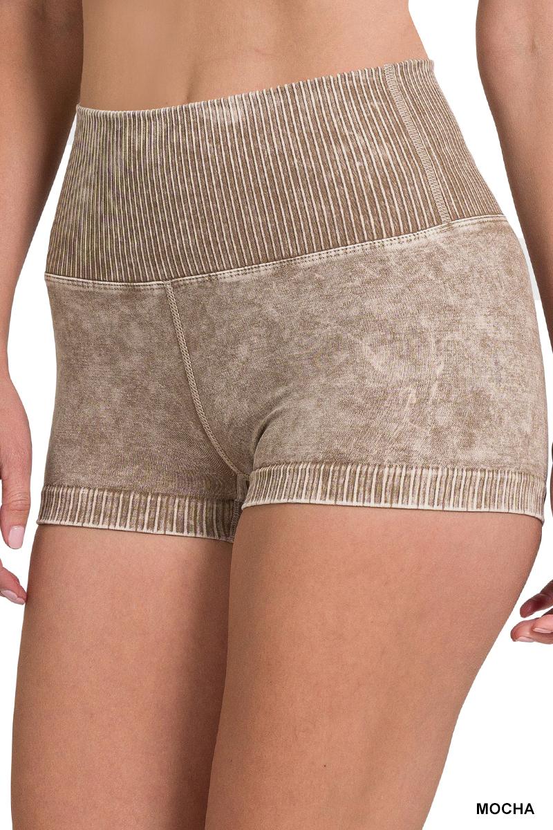 ZENANA WASHED SEAMLESS HIGH WAISTED SHORTS