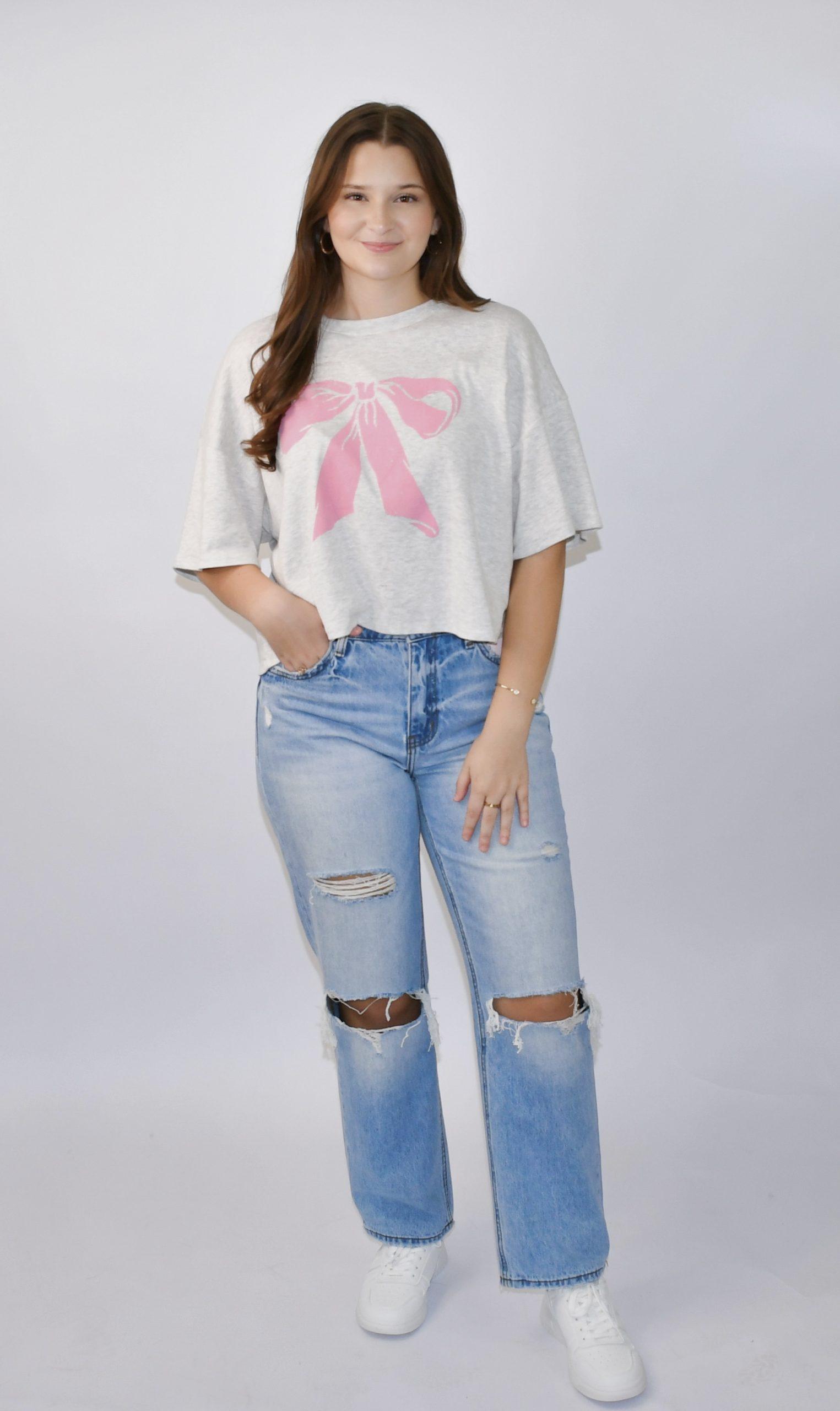 Bow Graphic Jersey Boxy Crop Top
