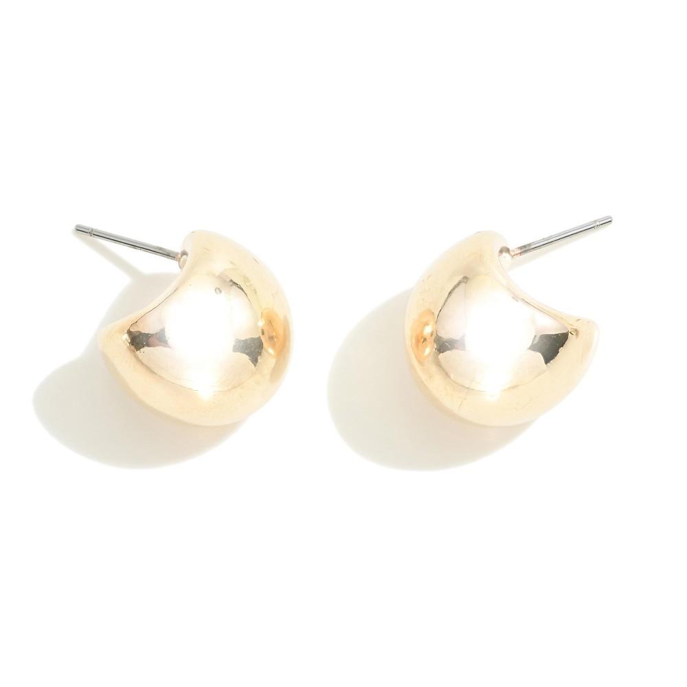 Metal Tone Huggie Hoop Sphere Earrings