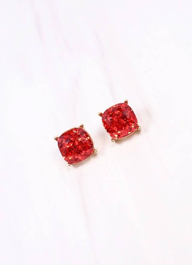 Georgie Glitter Stud Earring RED