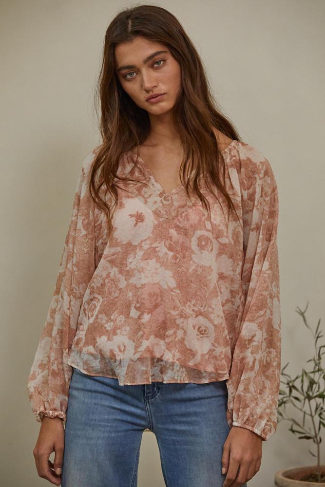 Floral print v-neck with cami lining