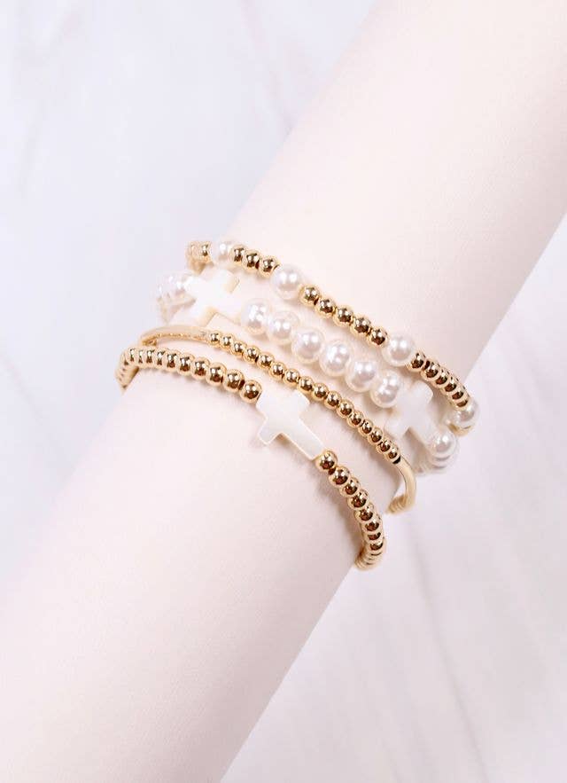 Thewlis Cross Bracelet Set GOLD