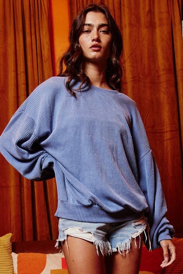 Stripe Textured Knit Comfy Sweatshirt