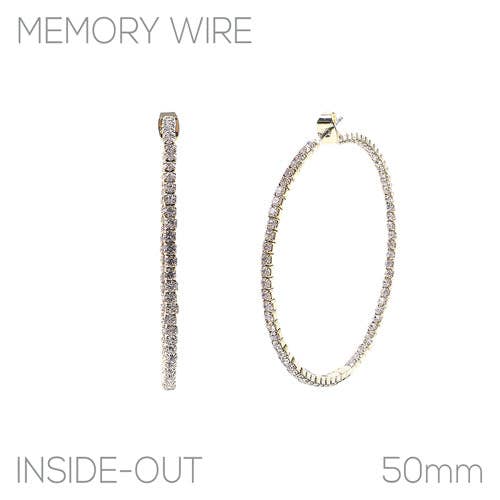 Gold Thin Rhinestone 2" Hoop Earring