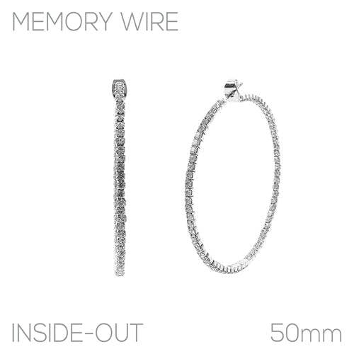 Silver Thin Rhinestone 2" Hoop Earring