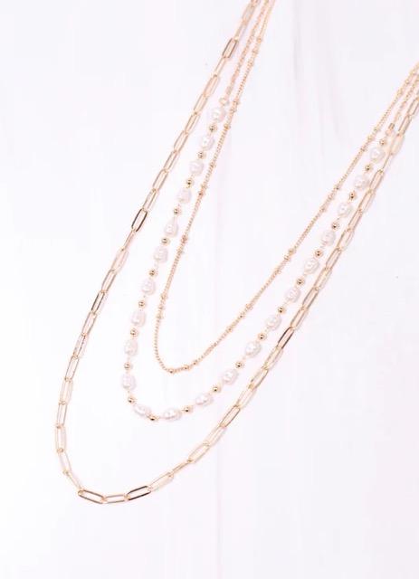 Dash Layered Necklace with Pearls - Gold