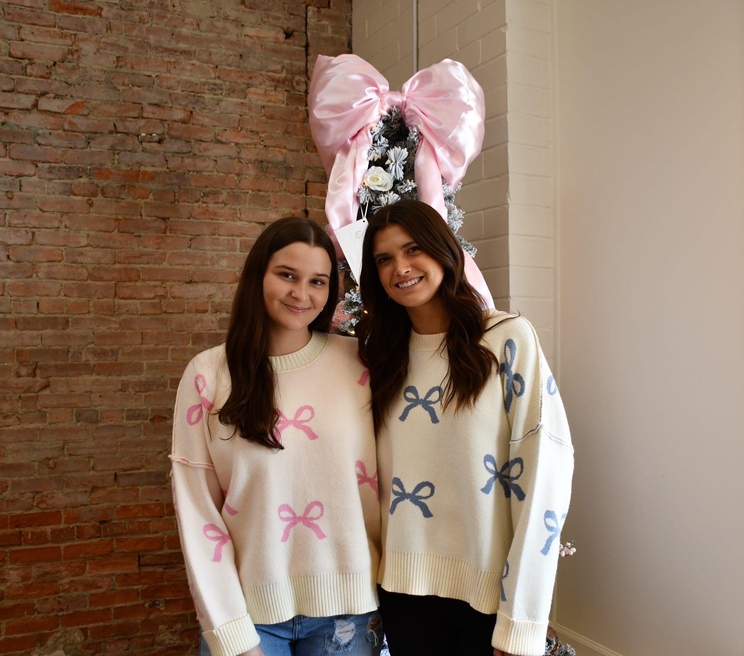 Long Sleeve Bow Pattern Sweater Top Pink