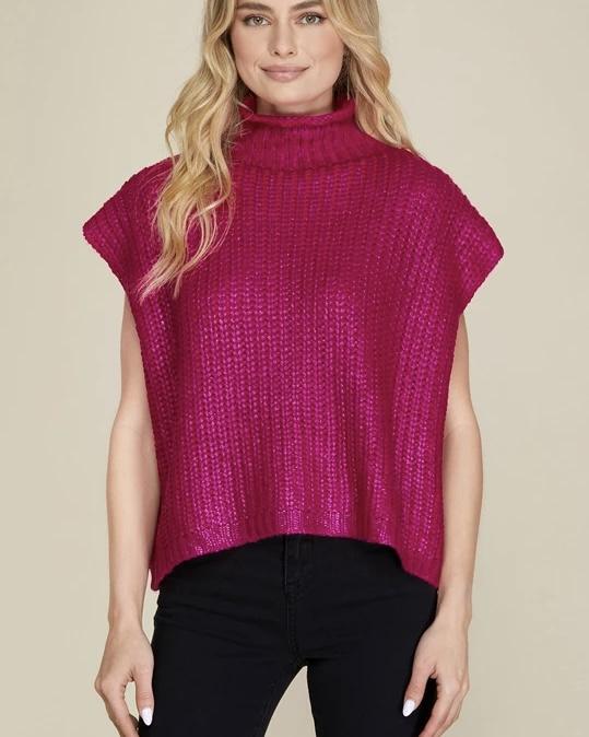 Metallic Foil Sweater Top Pink