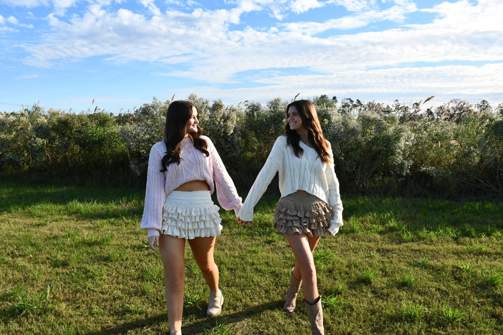 Textured Knit Ruffle Tired Skort