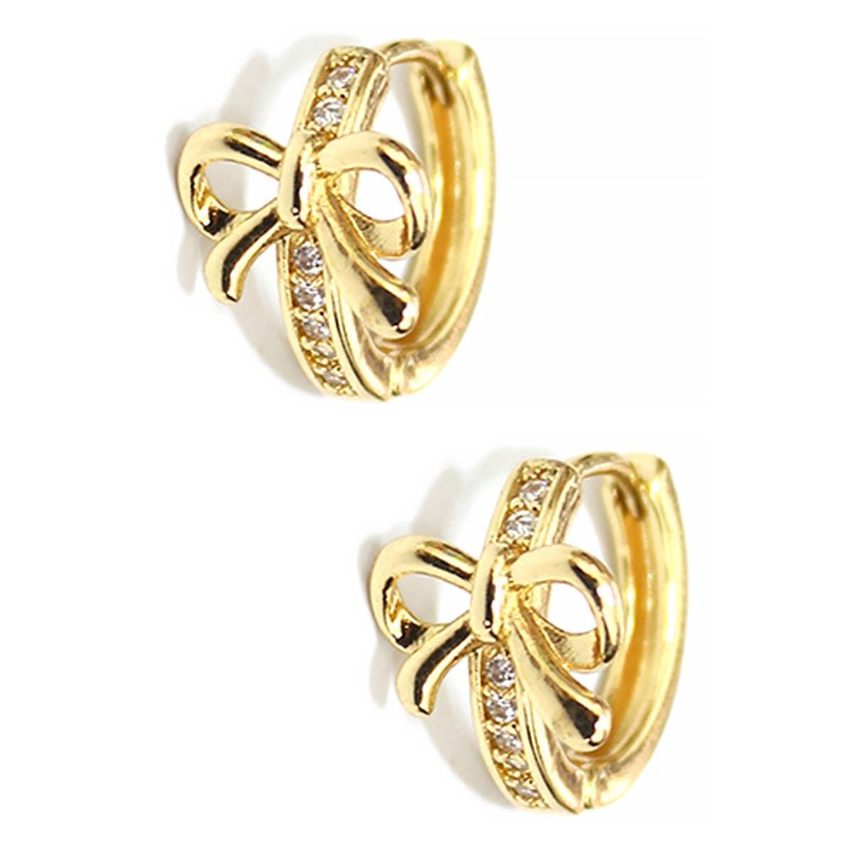 BRASS BOW HUGGIES WITH CZ PAVE