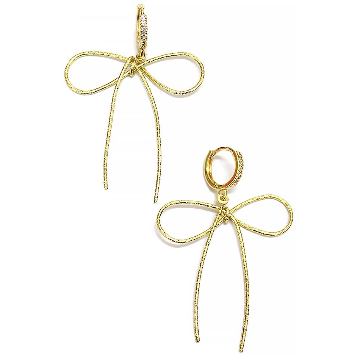 BRASS PAVE HUGGIES WITH DANGLING BOW