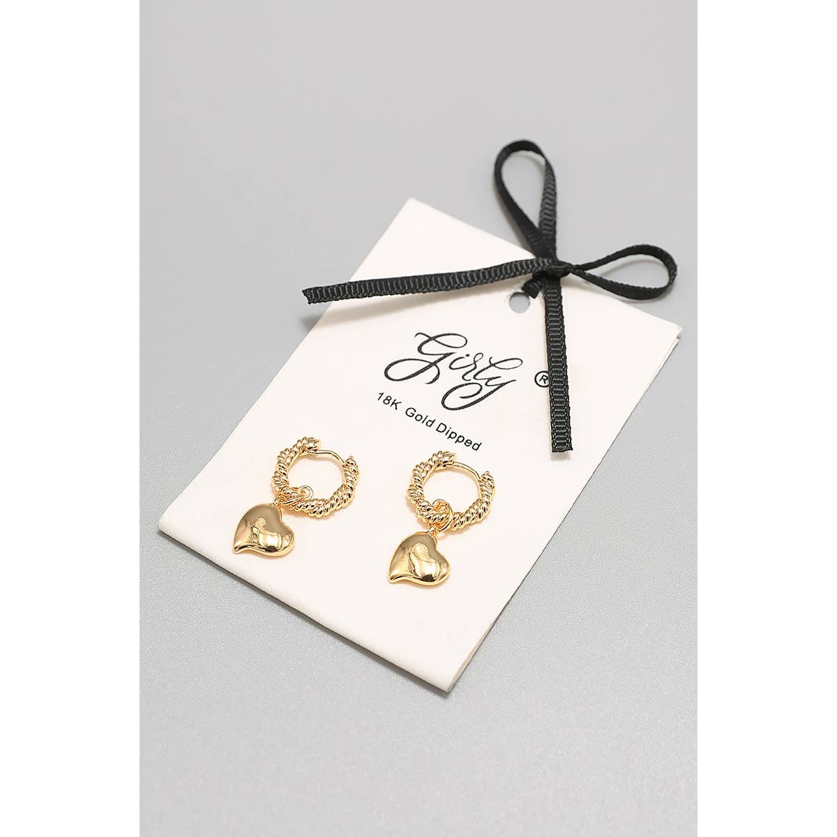 18K GOLD DIPPED DANGLING HEART TWISTED HUGGIE EARRINGS