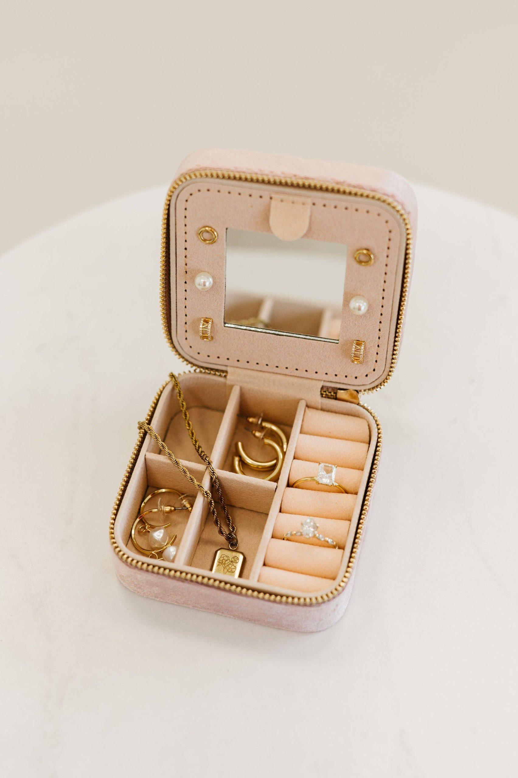 Eloise Velvet Travel Jewelry Box Case Organizer with Mirror