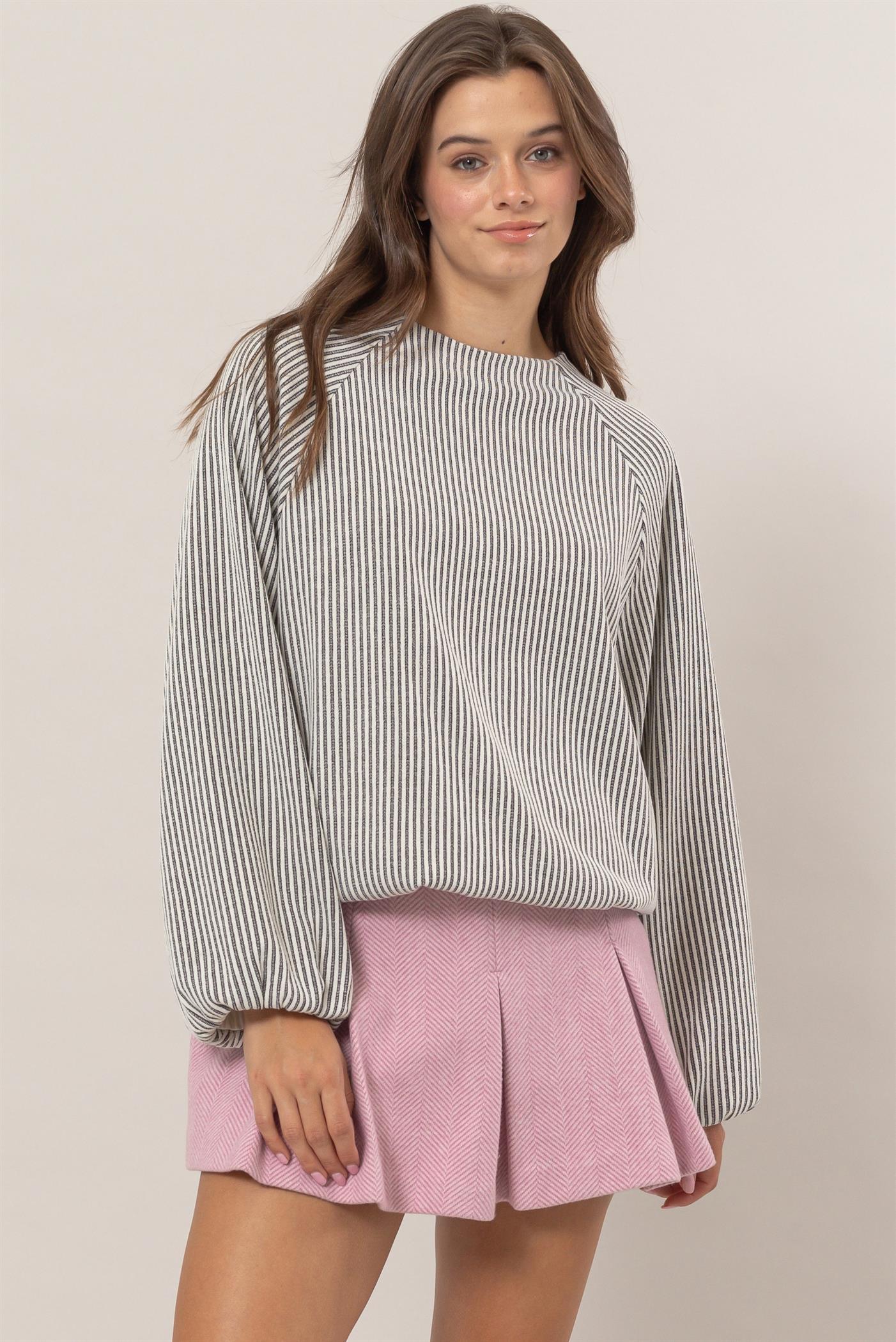 Balloon Sleeve Stripped Top