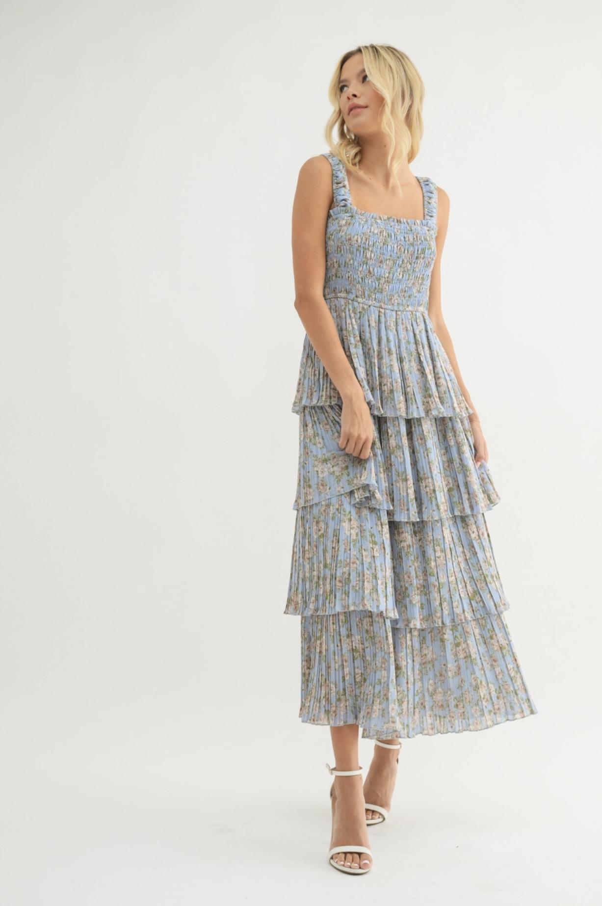 Floral Tiered Layer Midi Dress
