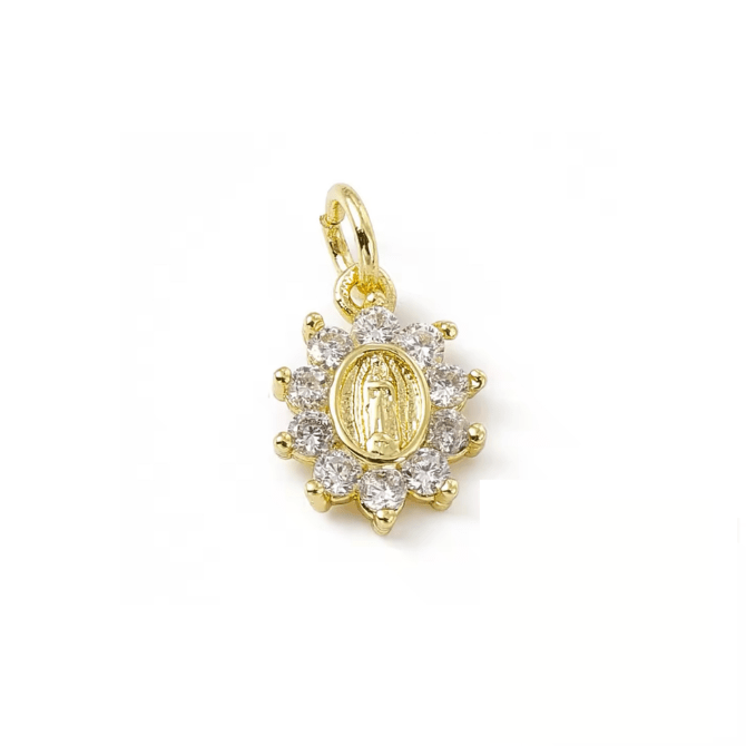 Radiant Virgin Mary Charm ~ 18k Gold Filled with CZ Stone