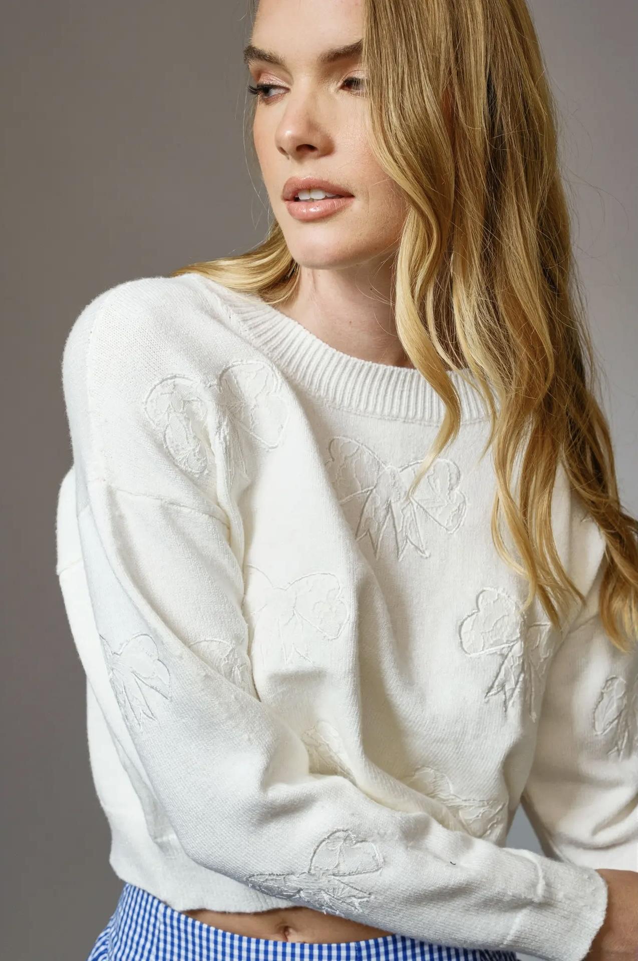Ribbon Bow Embroidered Sweater
