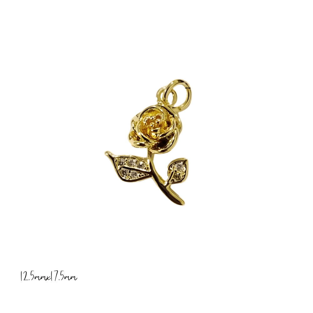 Golden Rose Charm ~ 14k Gold Plated Brass for Necklaces and Bracelets