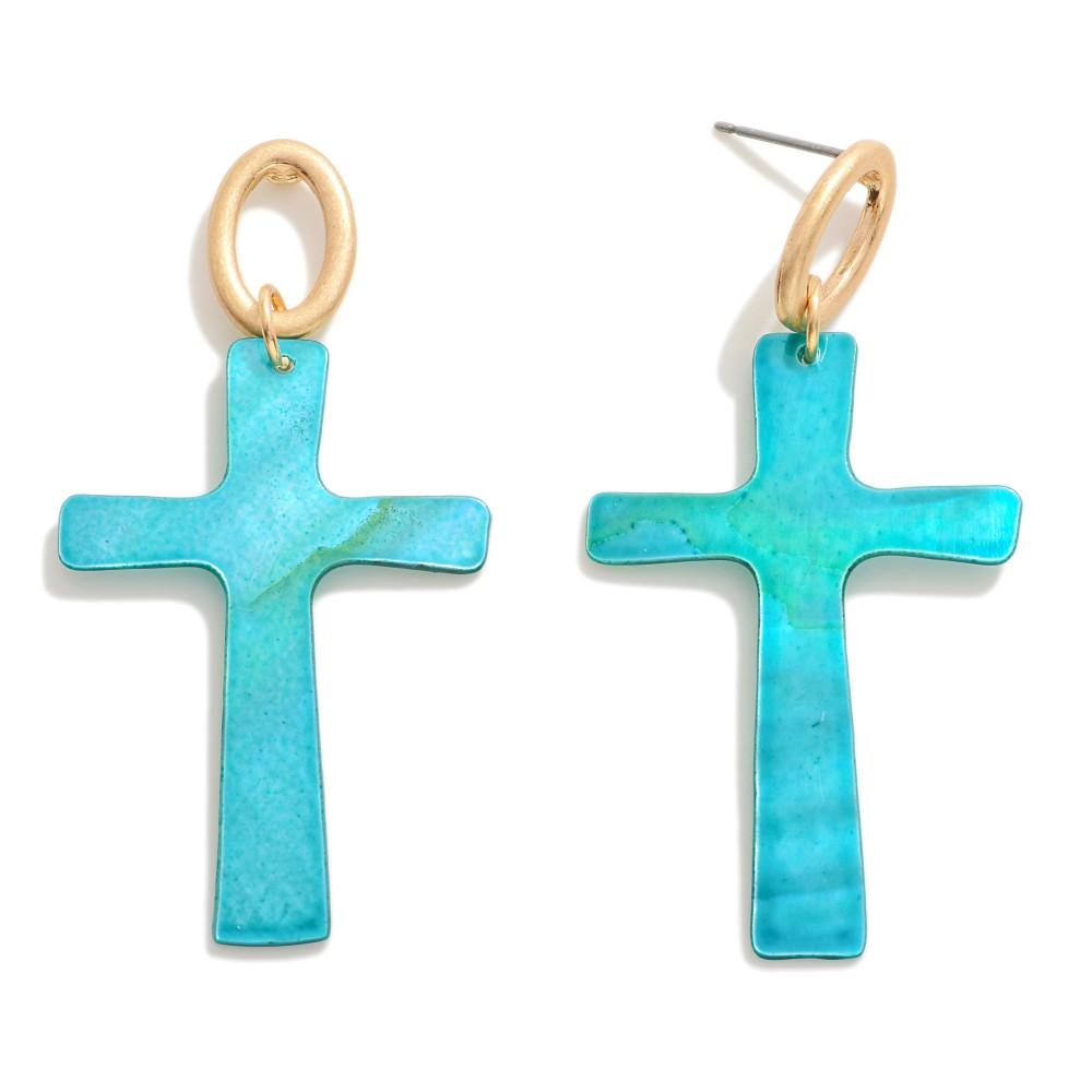 Mother of Pearl Cross Drop Earrings